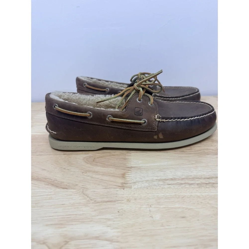 Sperry Men's Original Winter 2-Eye Boat Shoe brown shearling fleece lining #15